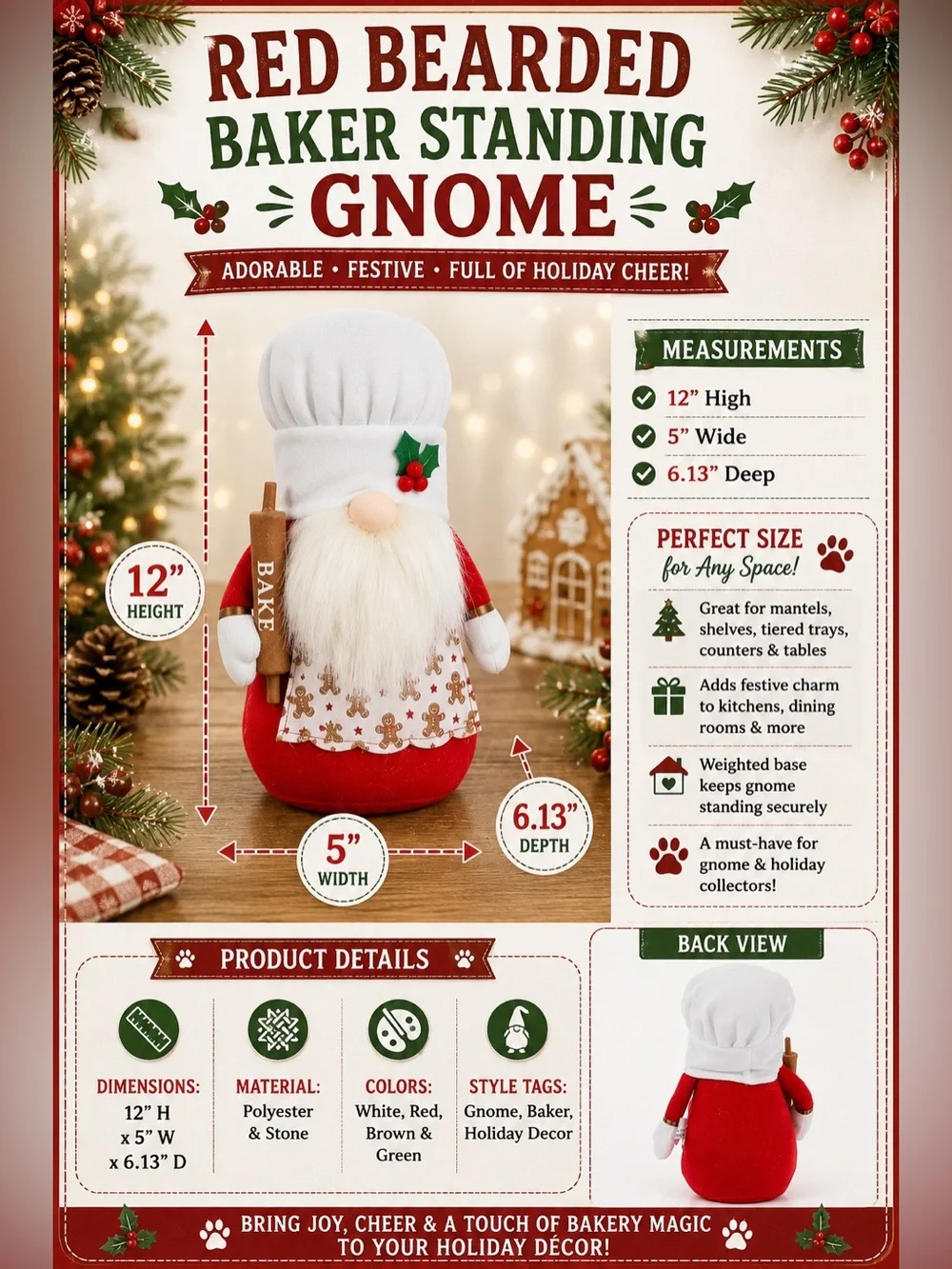 Red Bearded Baker Standing Gnome